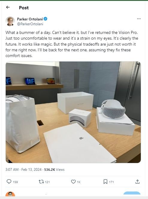 Parker Ortolani Returned Vision Pro