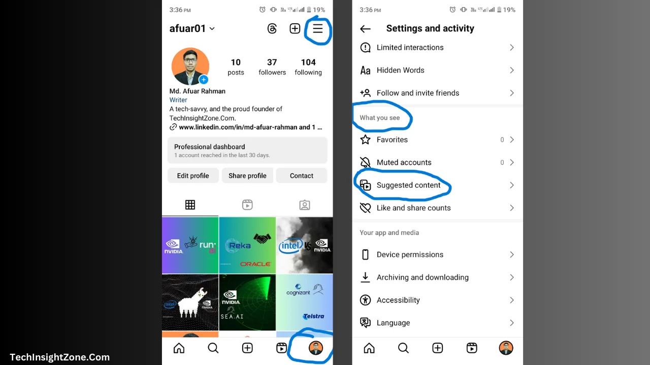 Access Suggested Content Settings