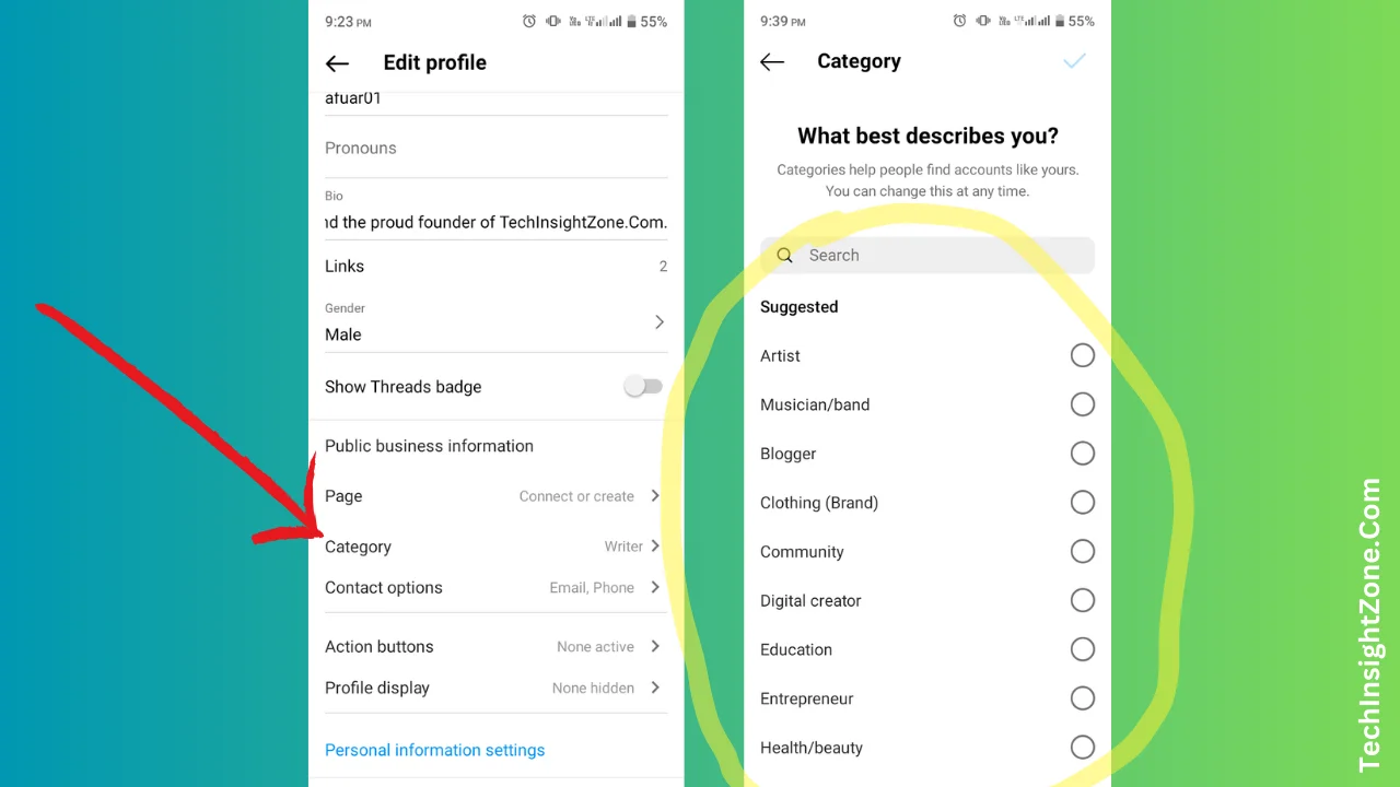 Change Instagram Category
