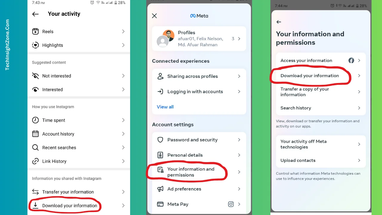 Request to Download your Account info