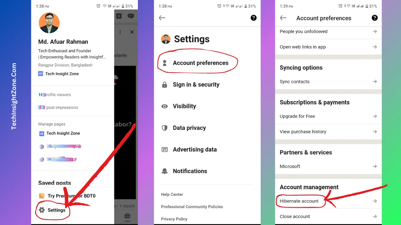 Access to LinkedIn Account Settings