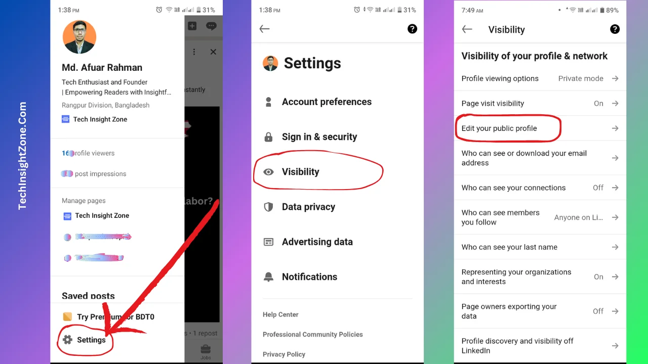 Access to LinkedIn Visibility Settings