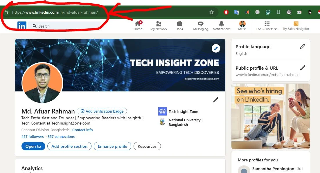 Copy LinkedIn URL from Desktop