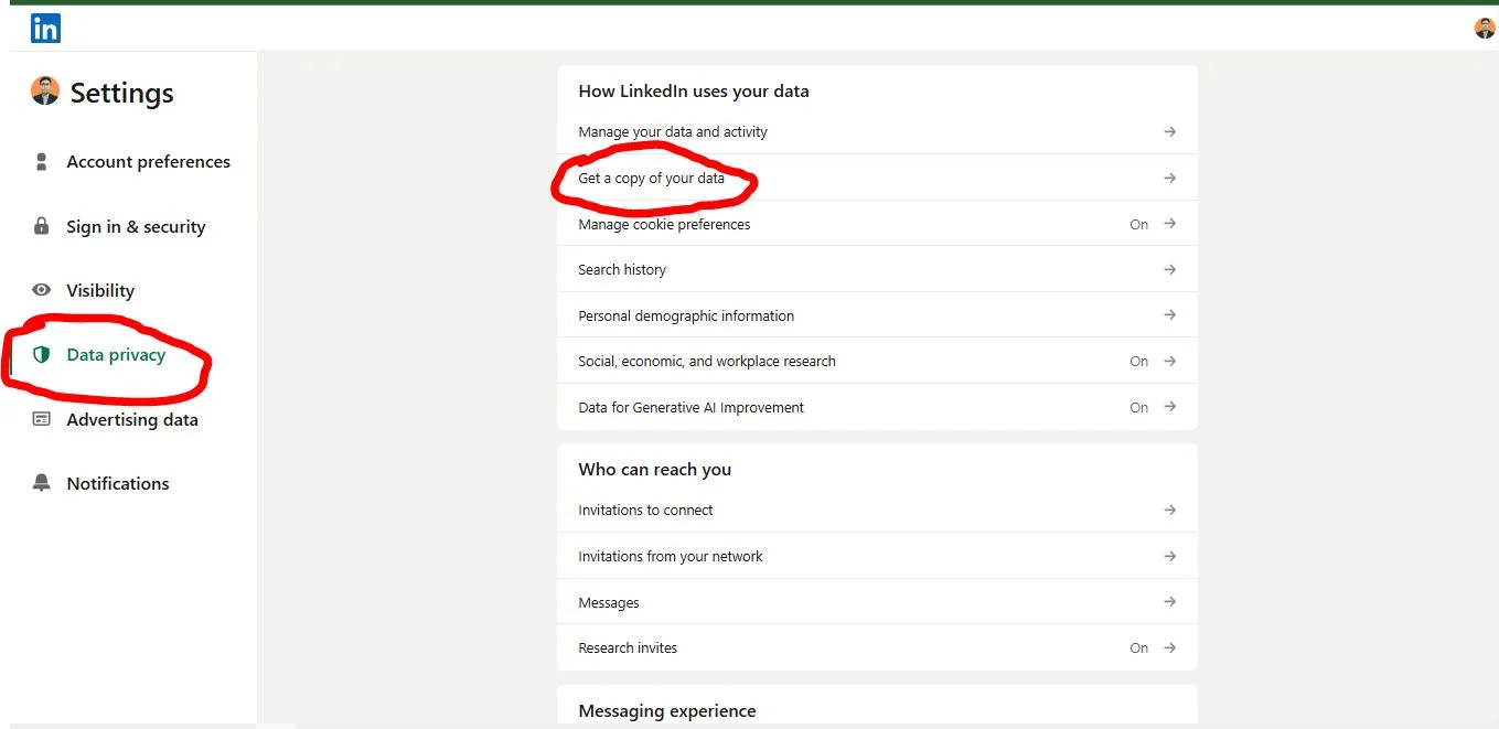 Get a Copy of Your LinkedIn data