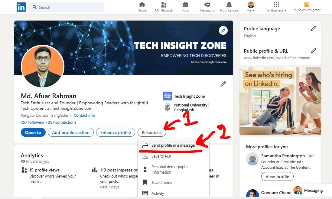 Share LinkedIn Profile in a Message