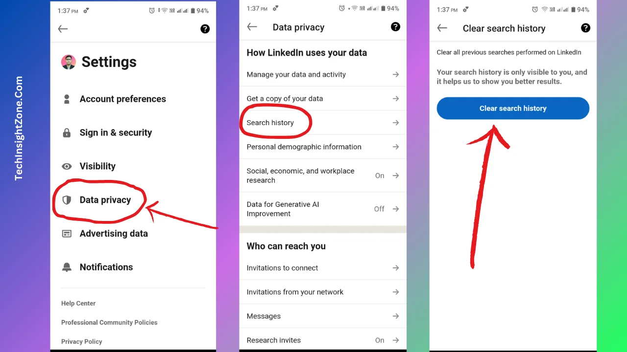 Clear LinkedIn Search History from Settings