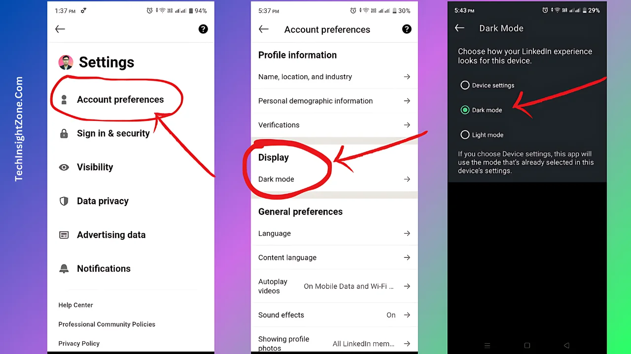 Turning on Dark Mode on LinkedIn