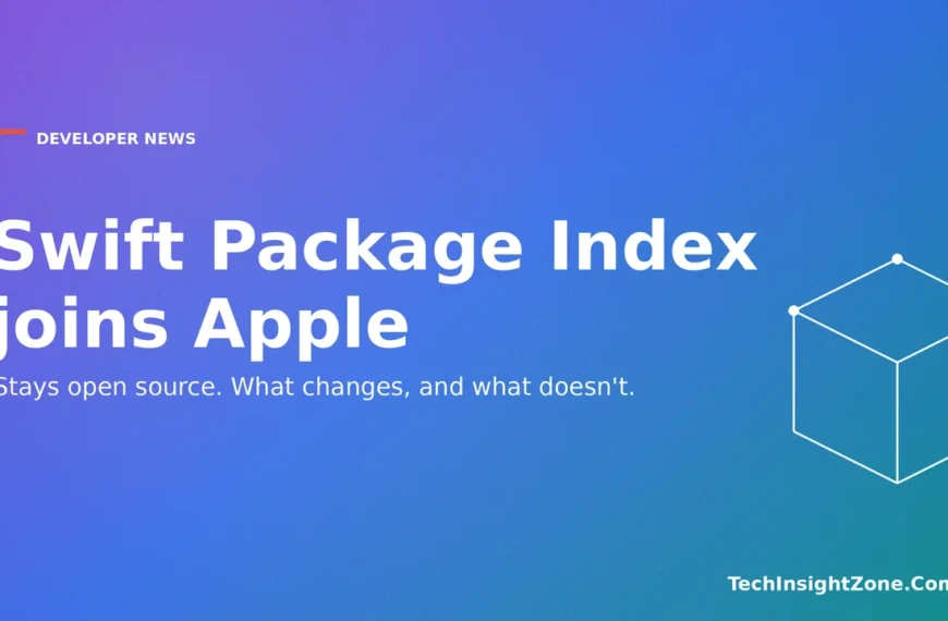 Swift Package Index joins Apple announcement banner on a purple blue green gradient
