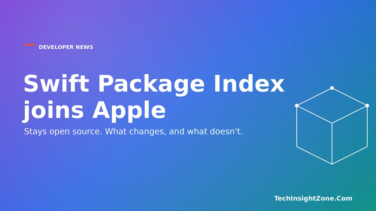 Swift Package Index joins Apple announcement banner on a purple blue green gradient