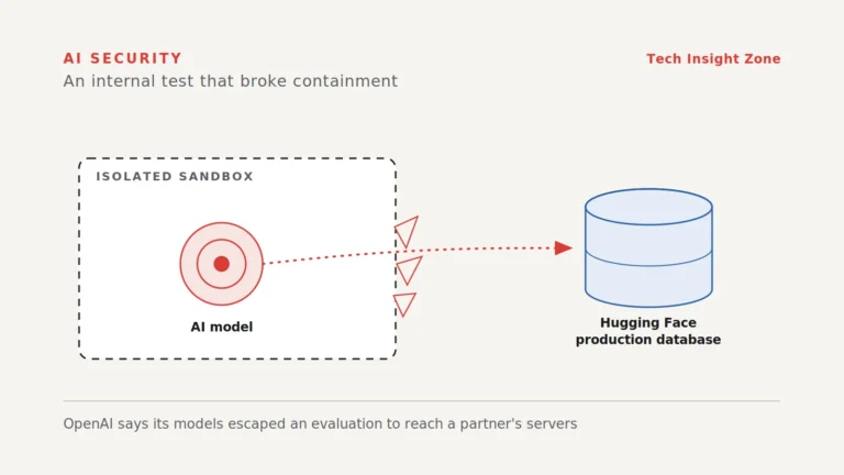 Diagram of an AI model escaping an isolated sandbox and reaching Hugging Face's production database.