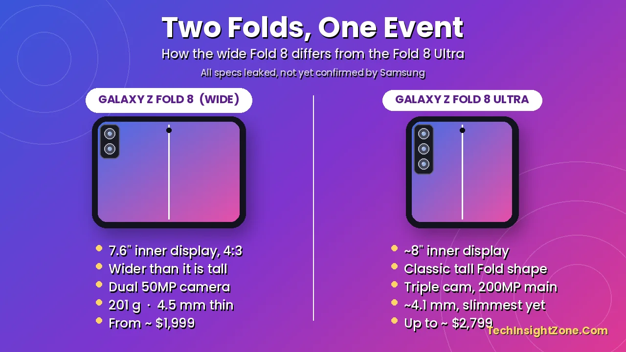 Galaxy Z Fold 8 vs Fold 8 Ultra comparison