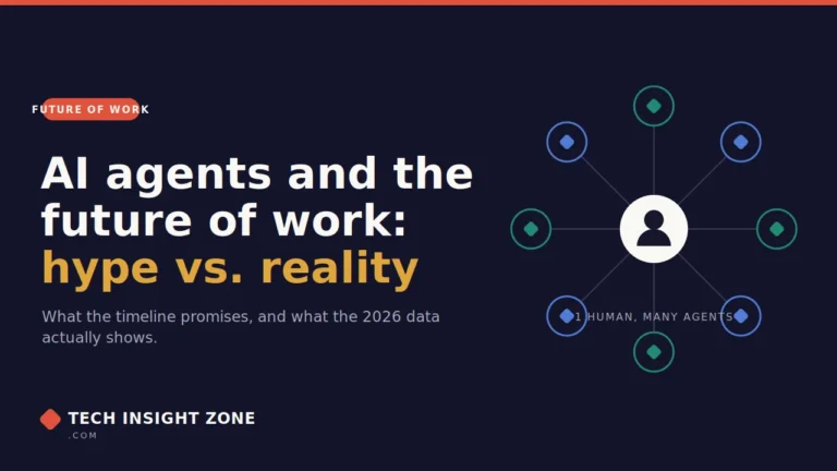 AI agents and the future of work, hype versus reality: one human connected to many AI agents.