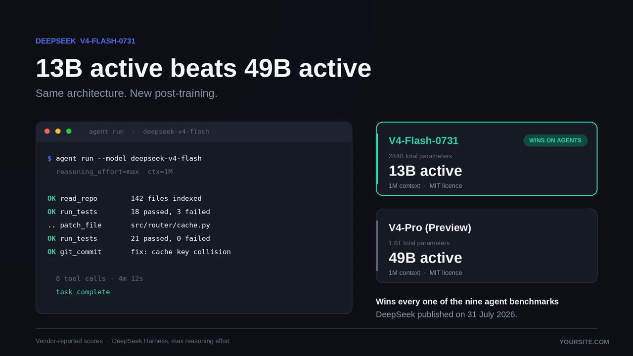 DeepSeek V4-Flash running an autonomous coding agent task in a terminal, compared with V4-Pro